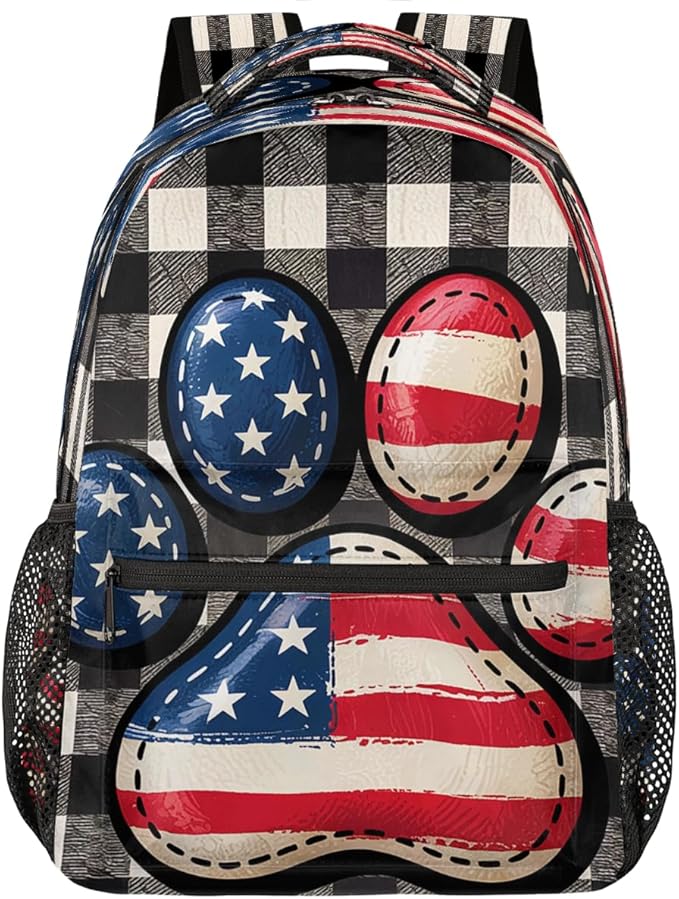 Pardick Paw USA Flag Backpack for Kids Girls Boys Lightweight School College Students 18in Bookbag Large Capacity Computer Backpacks Laptop Rucksack Travel Gym Hiking Camping Daypack