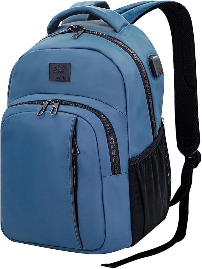 WOLT Laptop Backpack for Men Women for 15.6 Inch and 17 Inch Notebook, Travel Backpack Carry On Flight Approved with Computer Compartment, College Bookbag with USB Charging Port (Blue)
