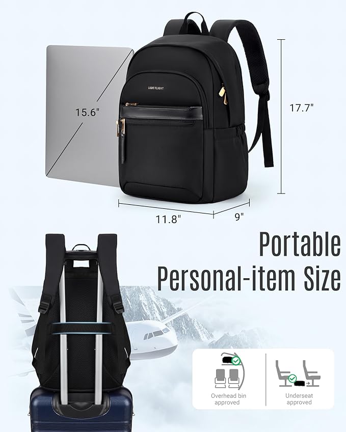 LIGHT FLIGHT Travel Backpack for Women, 15.6 Inch Stylish Laptop Backpack, Computer Bag for College Work Daily, Water-Resistant Casual Daypack with USB Port, Champagne