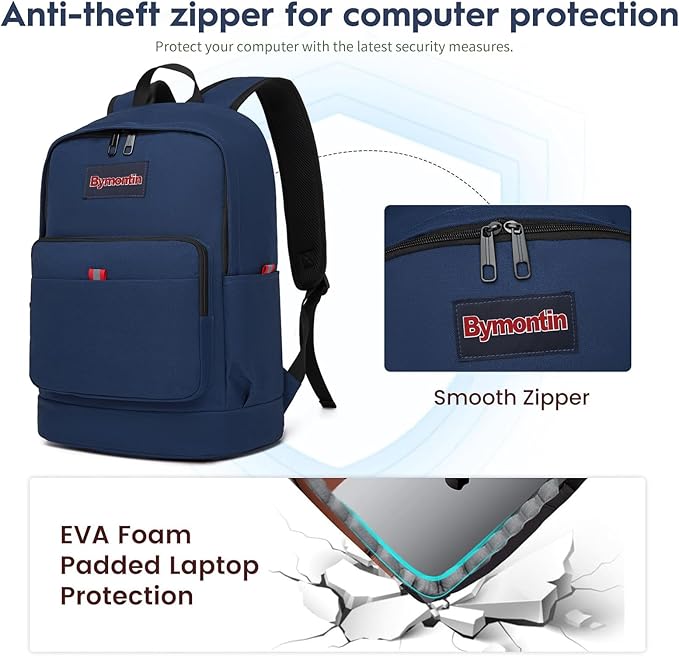 Classic Casual Backpack, Lightweight Daypack with 10 Pockets, Laptop Compartment, EVA Foam Pad (Dark blue)