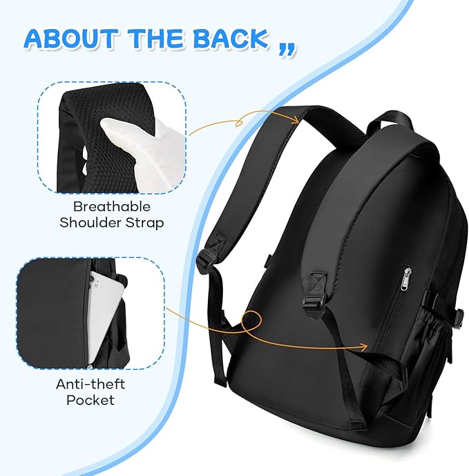 Black Backpack for Women School Backpack with Laptop Compartment Gym Bag for Men Travel Laptop Backpacks for College Students School Bag Bookbag College Backpacks for Women Men