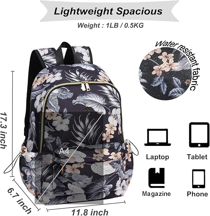 ESVAN Personalized Gifts Backpack Canvas Linen Nylon 17 inch Laptop Bag for Women Casual College