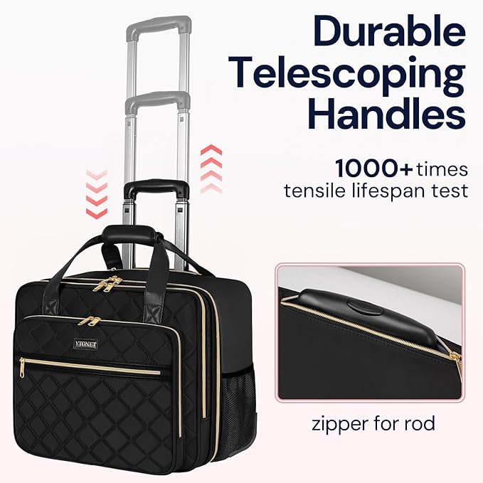 Ytonet Rolling Laptop Bag Women, Rolling Briefcase for Women, 17.3 Inch Laptop Bag with Wheels Rolling Computer Bag Laptop Case for Work Travel College Business Wife Mom Teacher, Black