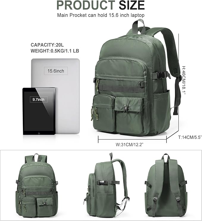 weradar Cute Bookbag For Teen Girs Boys,Middle Students Travel Backpack,Casual Daypackas Backpack For Women Men,Aesthetic School Backpacks With Lots of Pockets(Green)