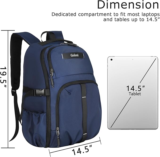 Goloni Airline Approved Travel Backpack 35L - Under Seat Carry On, Water Resistant 15.6 Inch Laptop Compartment for Men Women Work Travel,Blue