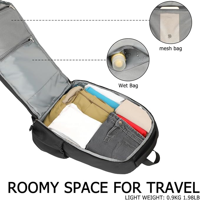Goloni Airline Approved Travel Backpack 35L - Under Seat Carry On, Water Resistant 15.6 Inch Laptop Compartment for Men Women Work Travel,Black