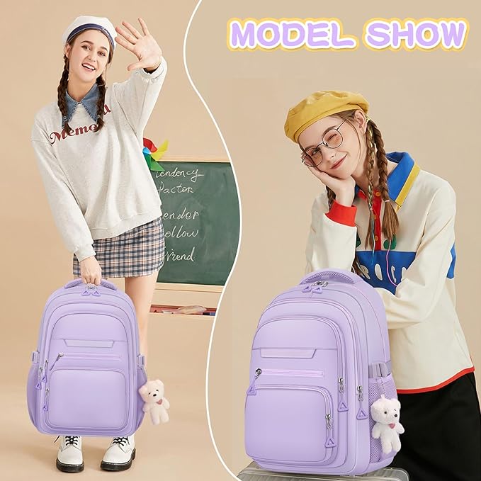 Cute Girls Backpack for School Kids Travel College backpack for Women Teen Purple Bookbags Aesthetic Laptop Bagpack