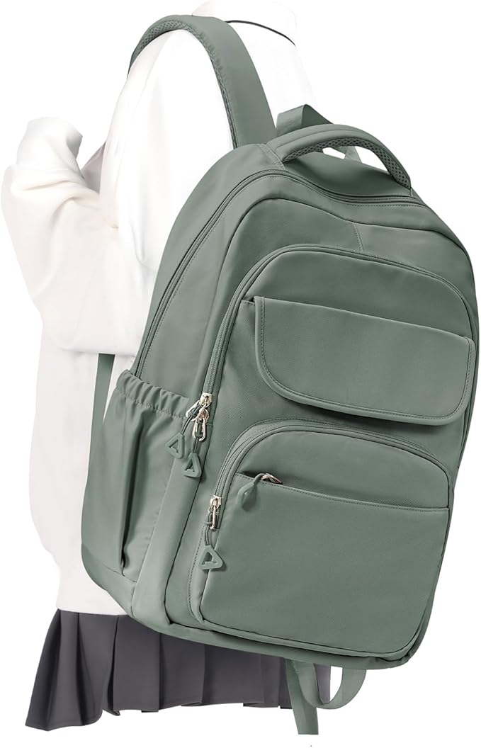 Cute School Backpack for Teens Girls Boys Waterproof School Bag Basic Backpack for College Students Multi Pocket Backpack Lightweight Casual Daypack Backpacks for Women Men（Green）