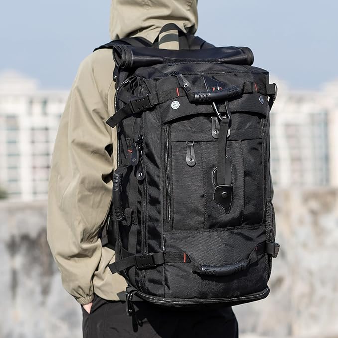 Large Capacity For Travel Hiking Sports Carry On Backpack Durable Convertible Duffle Bag Laptop airplane (BLack, 45L-Normal)