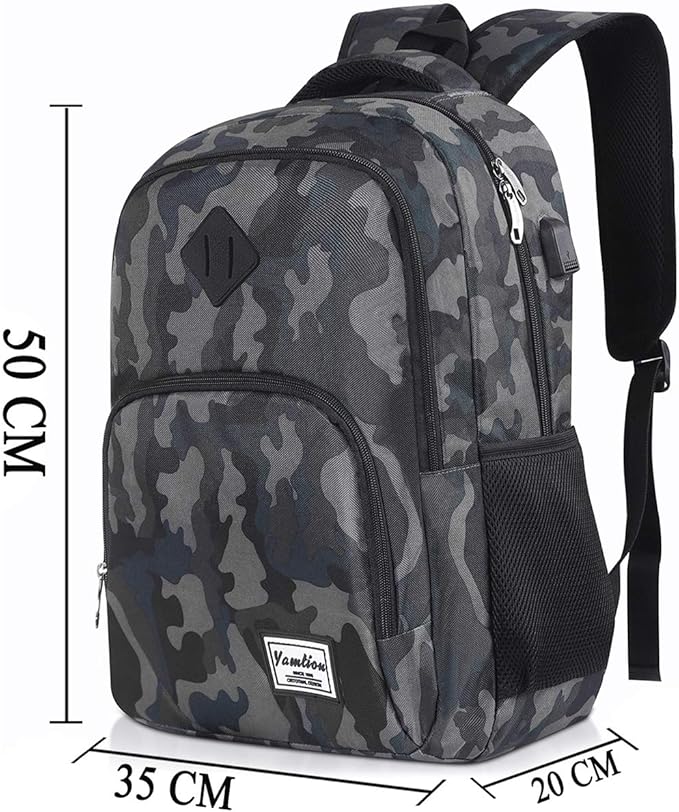 YAMTION Men's and Women's Laptop Backpack with USB Charging Port for Business University 35L (15.6 Inches, B6-Black Camouflage)