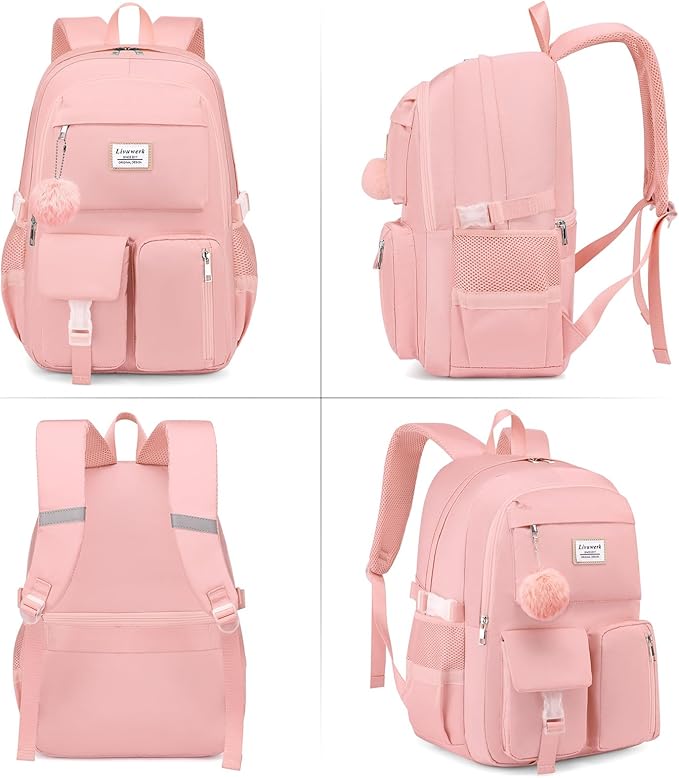 Laptop Backpack for Women College Bookbag: 15.6 Inch Student Backpacks Anti Theft Daypack Large Cute Middle High School Bag Fashion Travel Back Pack Casual Book bag for Teen Girls Pink