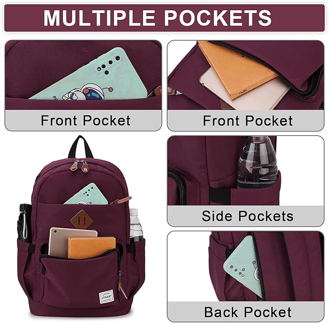 RAVUO School Backpack for Men Women, Water Resistant 15.6 inch Laptop Bag College Bookbag Casual Daypack Travel Rucksack