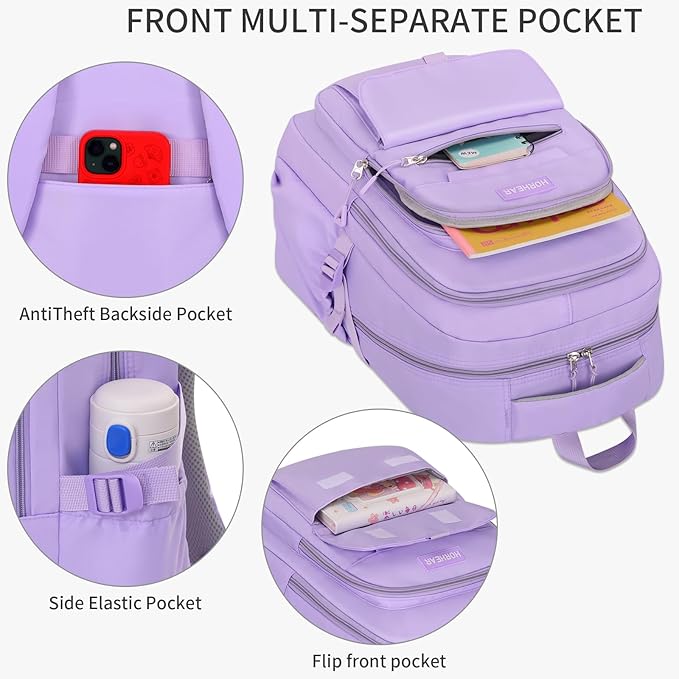 School backpack for Girls, Aesthetic Backpack for Women Cute Bookbag Preppy College (Purple)