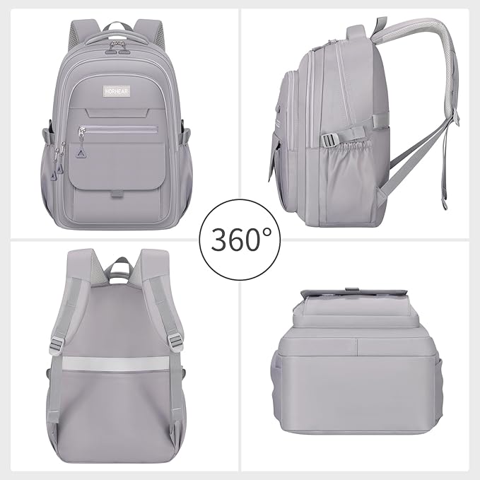 School backpack for Girls, Aesthetic Backpack for Women Cute Bookbag Preppy College (Grey)