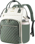 EMPSIGN 17 Inch Laptop Backpack for Women, Work Business Travel Computer College Bags, Large Capacity Water-repellent Quilted Casual Daypack with USB Port, Beige-Army Green