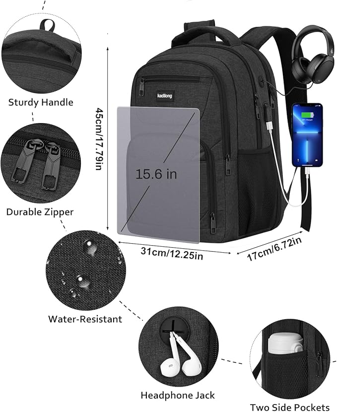 Laptop Backpack for Men, School Bookbag Gift for Teens Boys Student High School,College Computer Bag Business Anti Theft Sturdy Back Pack with USB Charger Fits 15.6 Inch Notebook, Black
