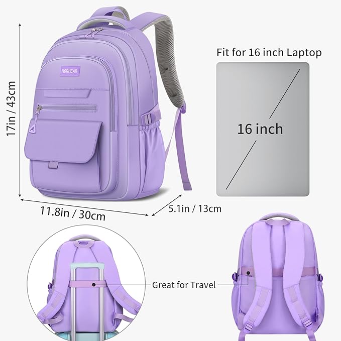 School backpack for Girls, Aesthetic Backpack for Women Cute Bookbag Preppy College (Purple)