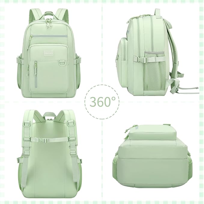 Kids Backpack for School Cute Aesthetic Green Backpack Girls Student Bookbag Women Travel Lightweight Book Bag