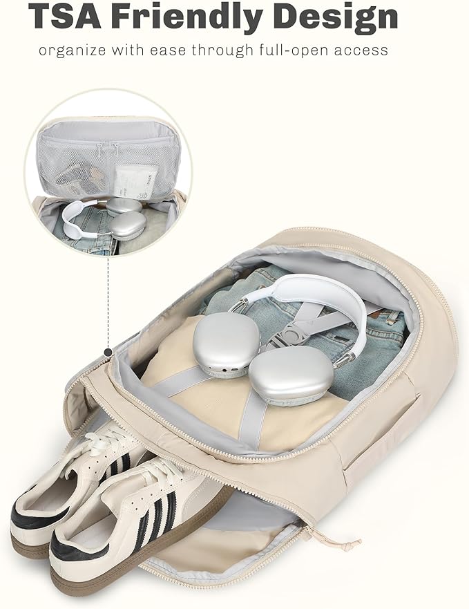 Hynes Eagle Travel Laptop Backpack 16 inches Lightweight Flight Approved Carry on Personal Item Bag Weekender Bag Daypack 20L Beige
