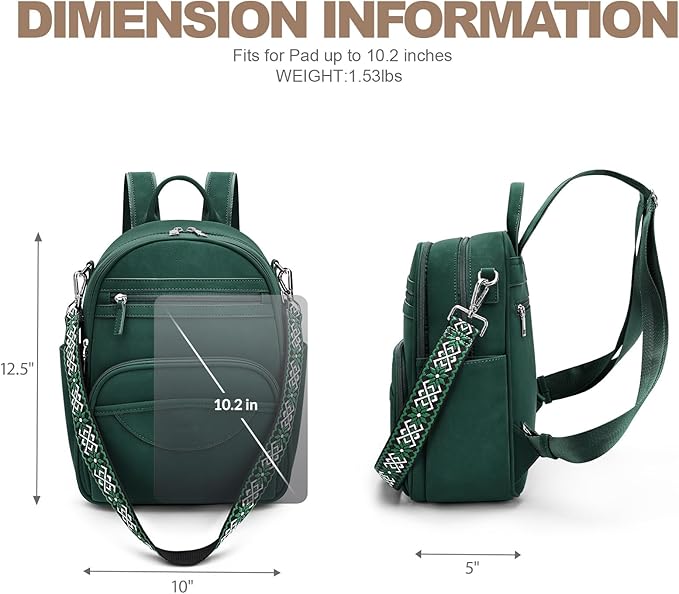 Small Backpack Purse for Women, Mini Backpack Vegan Leather with RFID Blocking & Tablet Pocket, Cute Shoulder Handbag for Travel, School & Work Green