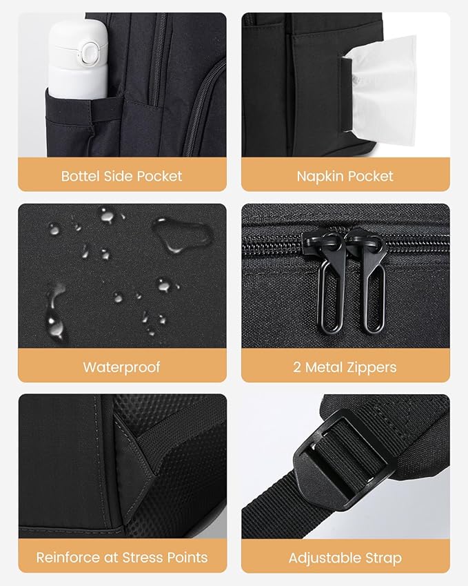 LOVEVOOK School Backpack for Women Men Black Backpack with 17.3" Laptop Compartment Lightweight Bookbag for College Work High School