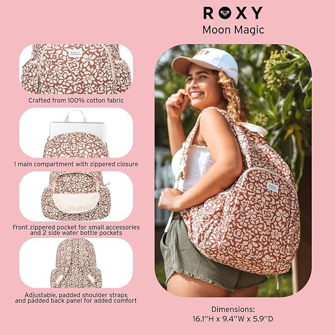 Roxy Women's Moon Magic Backpack | Travel | Vacation | Everyday Carry | Laptop Sleeve | Padded Straps | 22L - Oil Green Boho Bandana