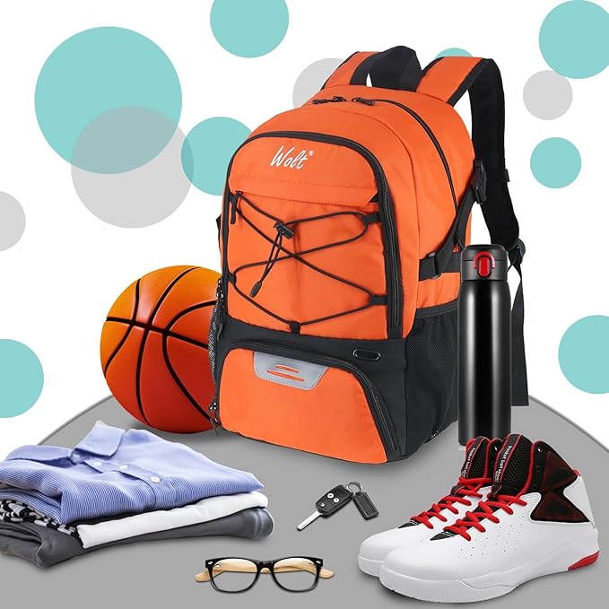 WOLT Basketball Backpack Large Sports Bag with Separate Ball Holder & Shoes Compartment, Best for Basketball, Soccer,Gym