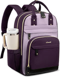 LOVEVOOK Laptop Backpack for Women with Giant Tumbler Holder Pocket,15.6 inch School College Book Bag Nurse Teacher Backpack,Work Travel Backpack Purse Laptop Computer Bag, Dark purple-Purple-Rust red