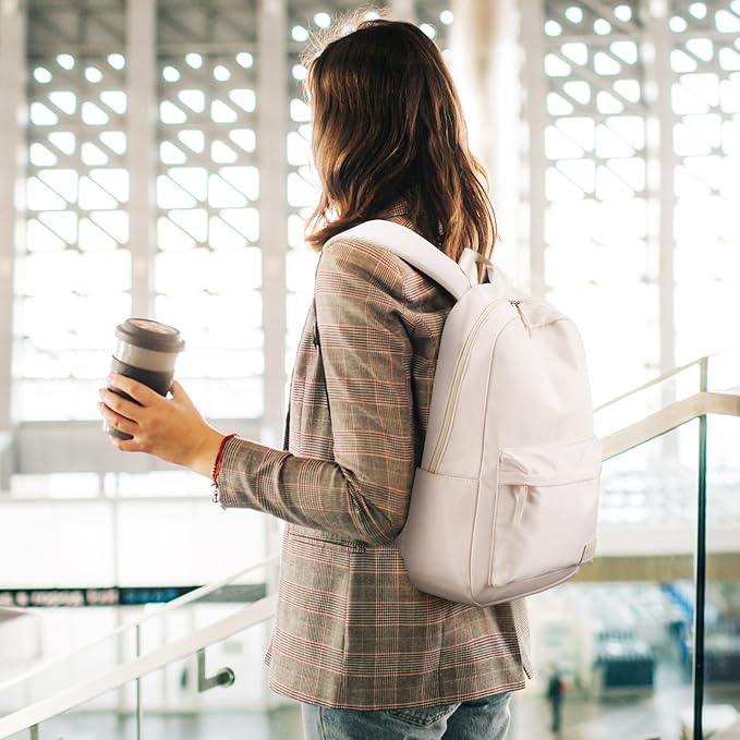 HOMIEE Lightweight Casual Laptop Backpack Fits 15.6 Inch Computer, Water-Resistant Small Daypack Cute Unisex Bookbag for Teen College Work Travel, Beige