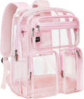 Vorspack Clear Backpack Heavy Duty - Large Clear Bookbag Transparent See Through Backpacks for College Work Festival - Light Pink