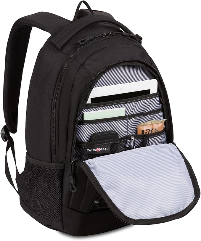 SwissGear 1186 Special Edition 13” Laptop Backpack Black – Compact Tech Bag with Reflective Accents – Multiple Organizer Pockets with Bungee Cords & D-ring Attachment Point