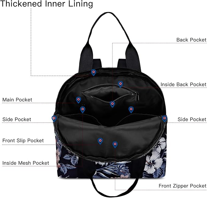 Women’s Backpack Purse Medium Size with Trolley Sleeve, Adjustable Strap/Top Handle, Water Resistant Travel Daypack, Hawaii Flower
