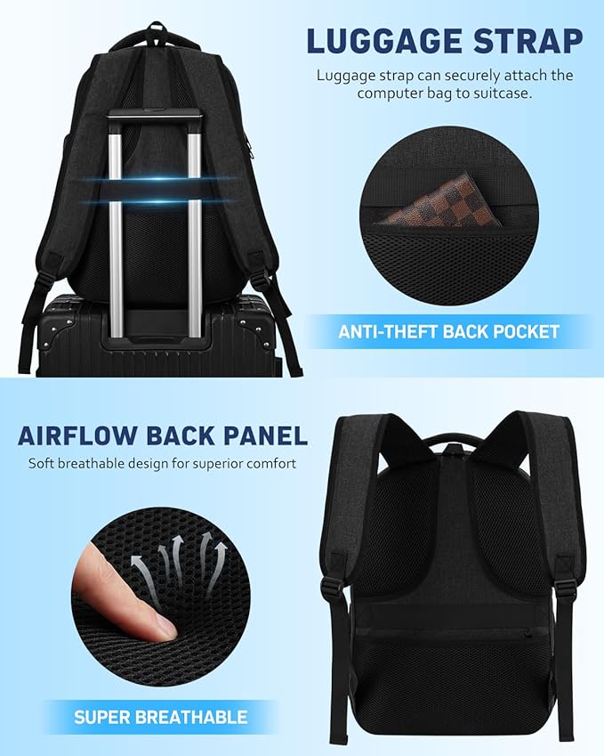 Laptop Backpack for Men, School Bookbag Gift for Teens Boys Student High School,College Computer Bag Business Anti Theft Sturdy Back Pack with USB Charger Fits 15.6 Inch Notebook, Black