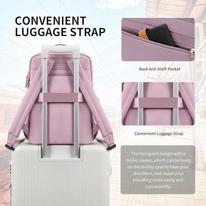 GOLF SUPAGS Stylish Laptop Backpack for Women Airline Approved Perfect for Work College and Travel Multi-Functional Casual Daypack Fits 15.6 Inch Notebook (Pinkish Purple)