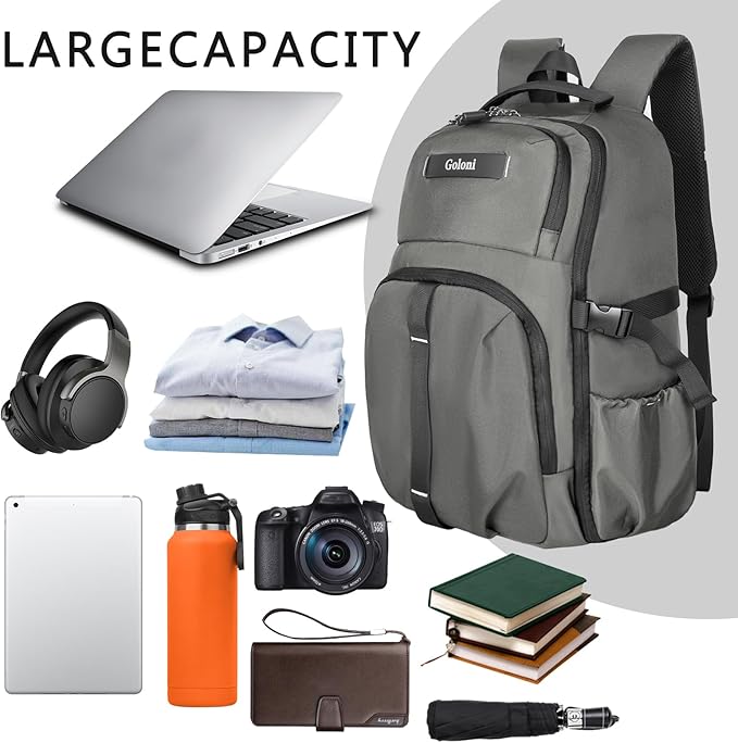 Goloni Airline Approved Travel Backpack 35L - Under Seat Carry On, Water Resistant 15.6 Inch Laptop Compartment for Men Women Work Travel,Gery