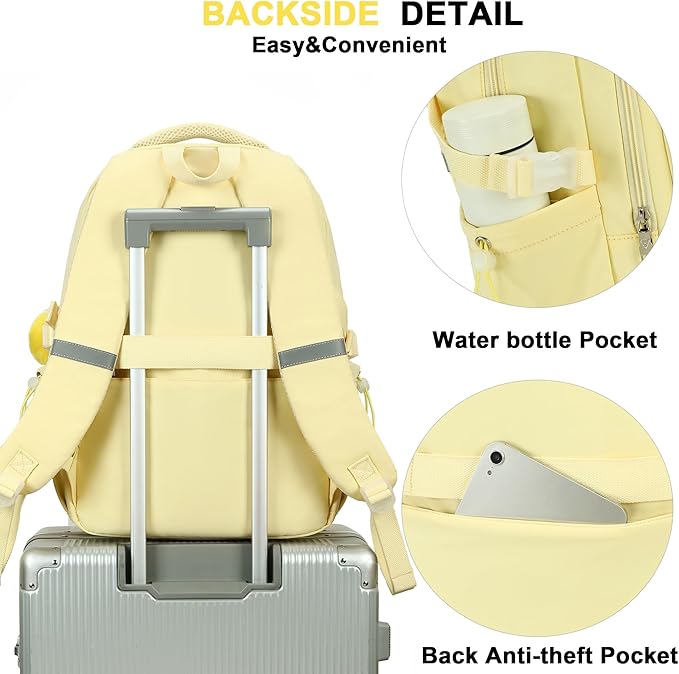 Laptop Backpack 15.6 Inch College Backpacks for Women,School Backpack for Girls, Anti Theft Travel Daypack Bookbags (Yellow)
