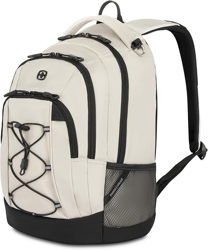 SwissGear 1186 Special Edition 13” Laptop Backpack Cream/Black– Compact Tech Bag with Reflective Accents – Multiple Organizer Pockets with Bungee Cords & D-ring Attachment Point