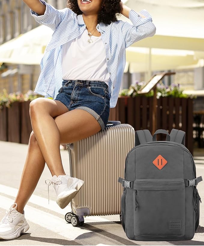 SUPACOOL Casual Backpack For School, Classical Travel Backpack for Men and Women, Bookbag for Boys, Girls and Kids, Laptop Compartment(Dark Grey)