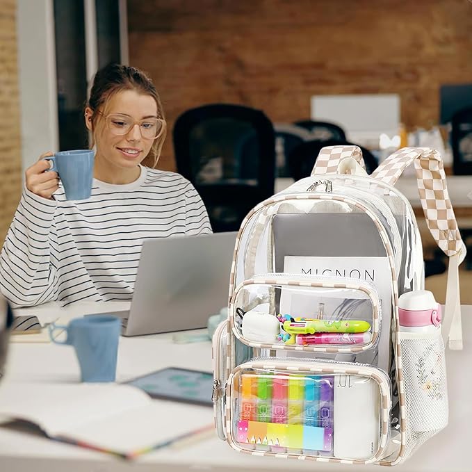BTOOP Clear Backpack Heavy Duty Transparent Backpack 17" See Through Bookbag for College Work Festival Security with Padded Strap Large Capacity