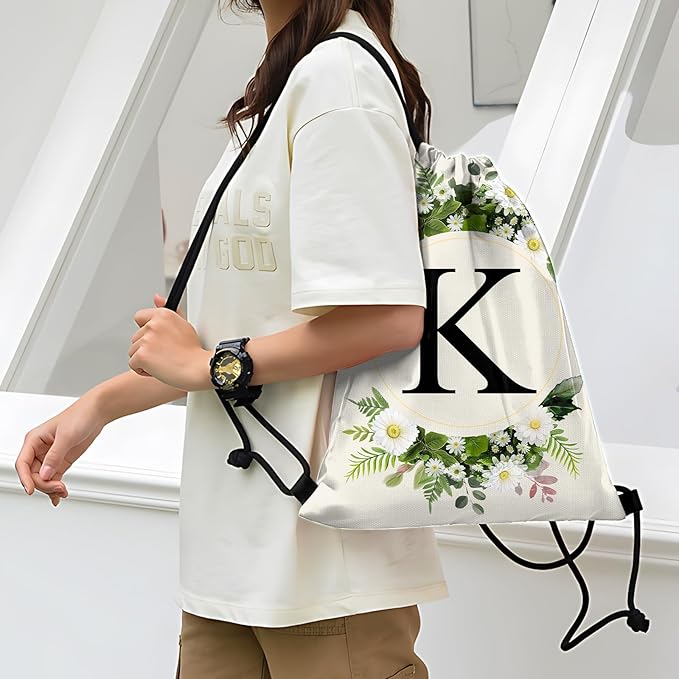 Initial Letter Drawstring Backpack String Sports Gym Bags Waterproof Sackpack Cute for Men Women Beach (13"×17") (Letter-K)