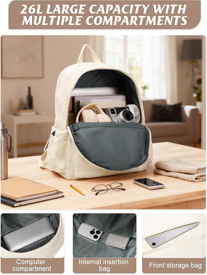 Classic Backpacks For School Teens Girls Boys, Lightweight Casual Daypacks Middle Students Backpck, Cute High School Bookbag, Simple College Backpack for Women Men(Beige)