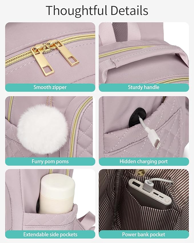 Laptop Backpack Women School Backpack for High School Teen Girls, Water Resistant College Bookbag with Charging Hole for Travel Work, Dark Purple