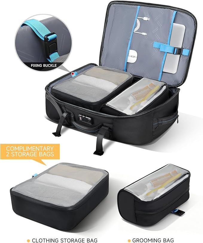 Backpack with wheels,Rolling laptop backpack with 2 Packing Cubes,Water-Resistant,Wheeled backpack Suitcase for Men Adults to Travel, Commuting,Black