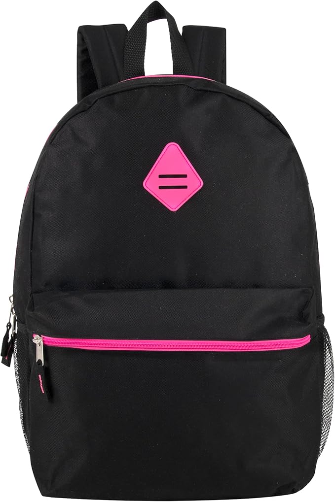 Large School Backpacks with Mesh Side Pockets – Classic 19 Inch Solid Color Backpacks for Kids, Men, Women, Travel