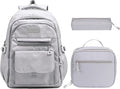 Phaoullzon Teen Girls School Backpack with Lunch Box for Boys, College Aesthetic Laptop Bookbag for Women,Grey