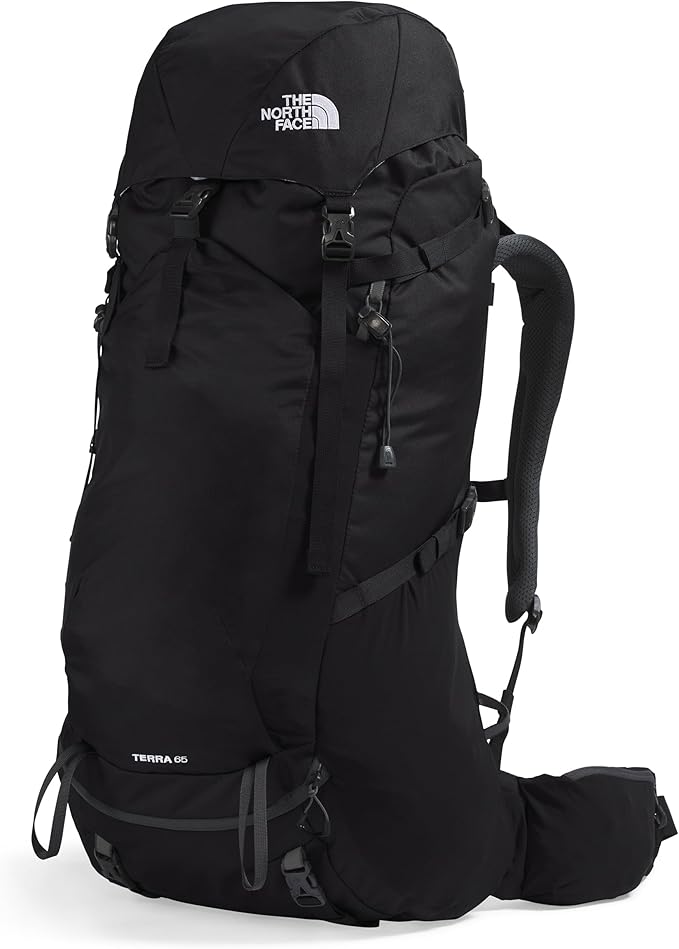 The North Face Terra 65 Backpack - Unisex Hiking Pack, Cinch-Top Opening with Zipper, Pole & Ice Axe Attachments, TNF Black/Asphalt Grey-NPF, Large/X-Large