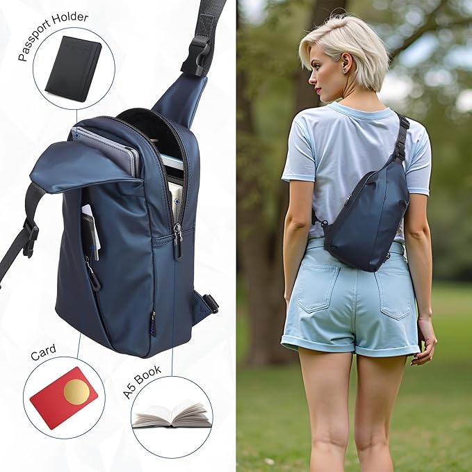 Small Sling Bag, Waterproof Nylon 7.9 Inch Crossbody Chest Bags Daypack Backpack with Anti-theft Pocket for Men Women (Dark Blue)