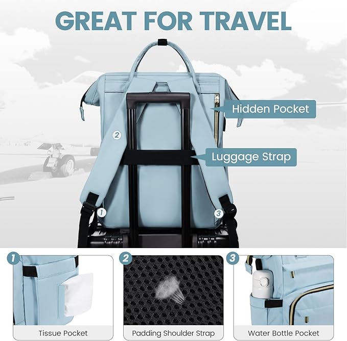 LOVEVOOK Laptop Backpack for Women,15.6 Inch Professional Womens Travel Backpack Purse Computer Laptop Bag Nurse Teacher Backpack,Waterproof College Work Bags Carry on Back Pack with USB Port,Sky Blue