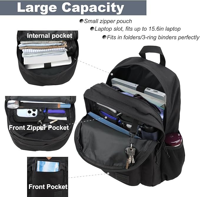 SUPACOOL Black Backpack For School, Bookbag for Boys, Girls and Kids, Boys backpacks, Laptop Compartment,Travel Backpack for Men and Women(Black) | For School, Bookbag, Boys backpacks, Travel Backpack