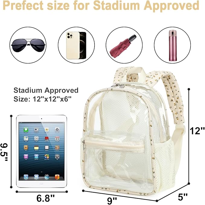 BTOOP Clear Mini Backpack for Stadium Events 12x12x6 Small Transparent Backpacks Plastic See Through Clear Bag for Concerts Work Festival Security Travel